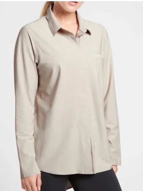 Athleta Tops - Athleta Urbanite UPF 50 Beige Long Sleeve Button Down Stretch Breathable M